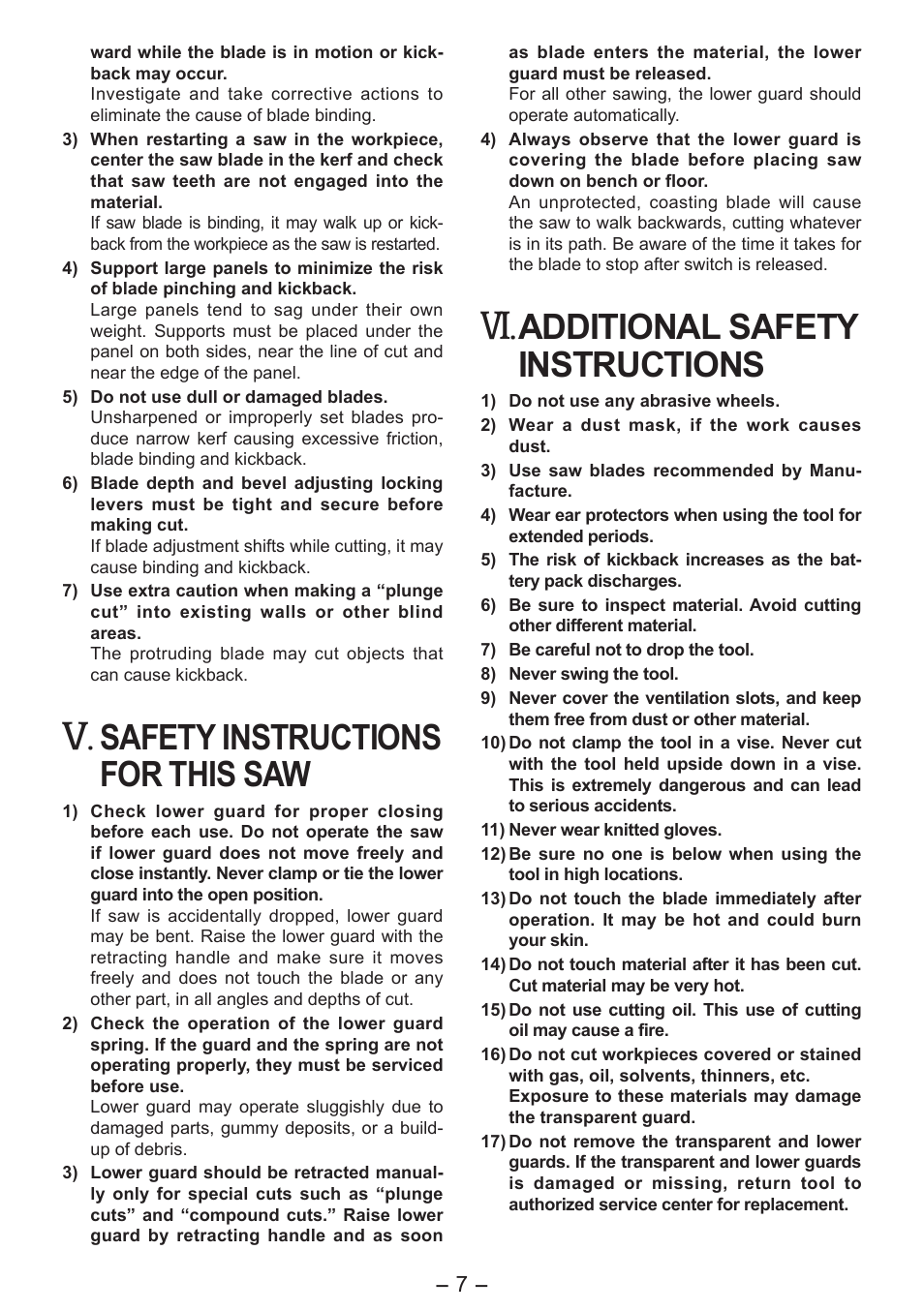 Safety instructions for this saw, Additional safety instructions | Panasonic EY4542 User Manual | Page 7 / 63