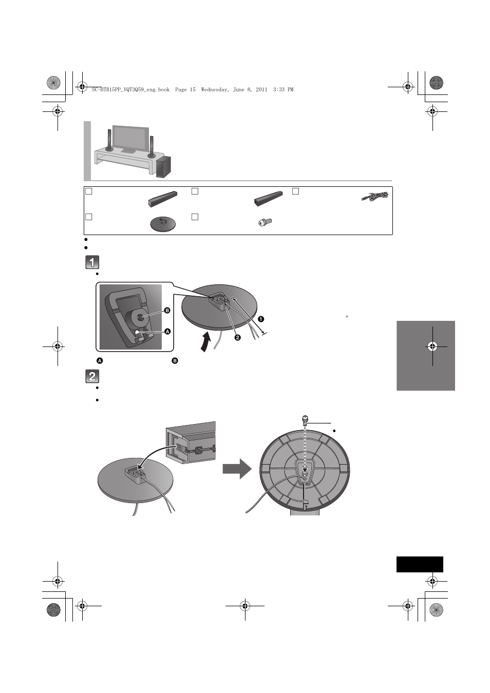 Place the speakers using the base stands | Panasonic HDMI SC-HTB15 User Manual | Page 15 / 32