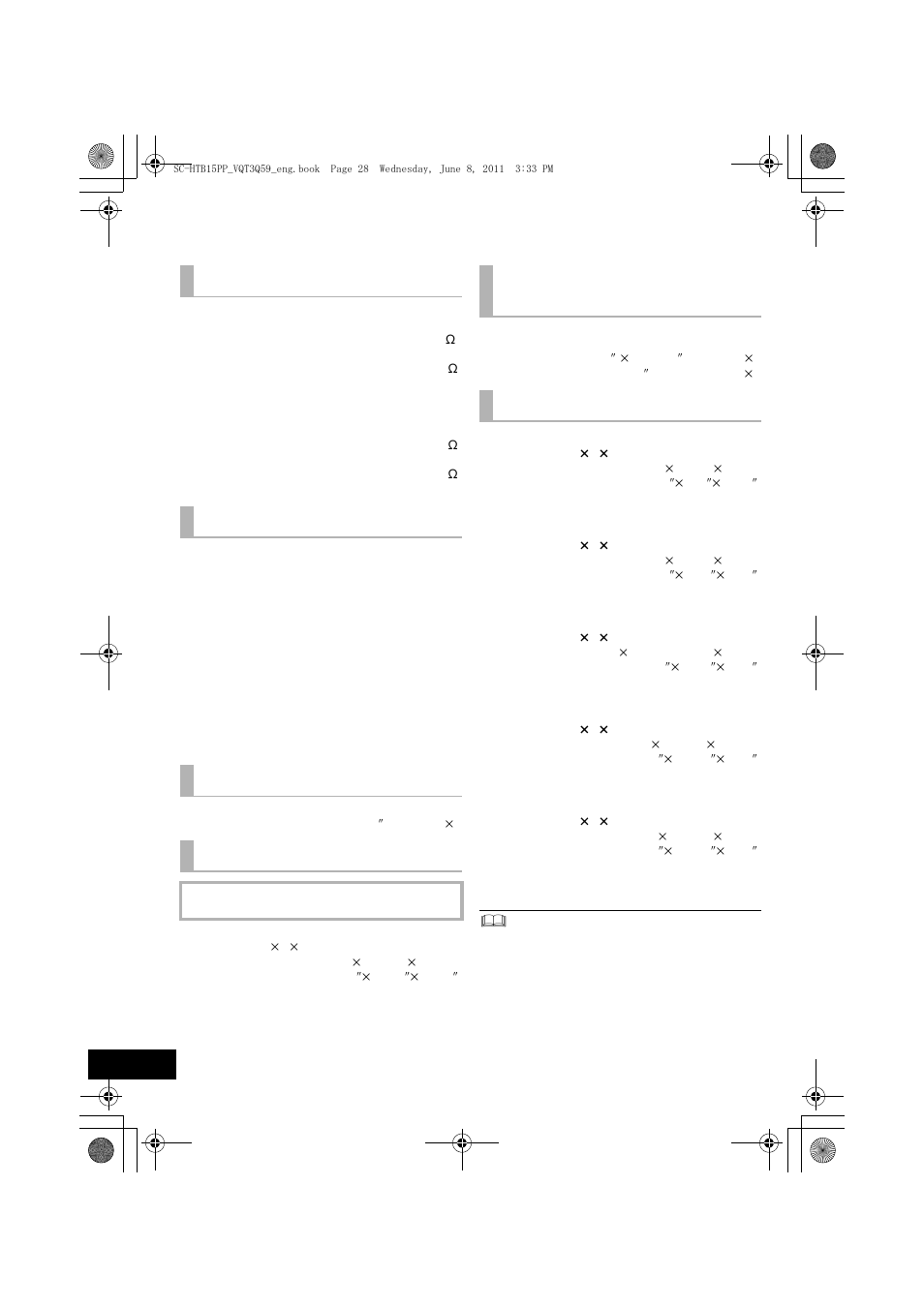 Specifications, Main unit general, Speaker general | Panasonic HDMI SC-HTB15 User Manual | Page 28 / 32