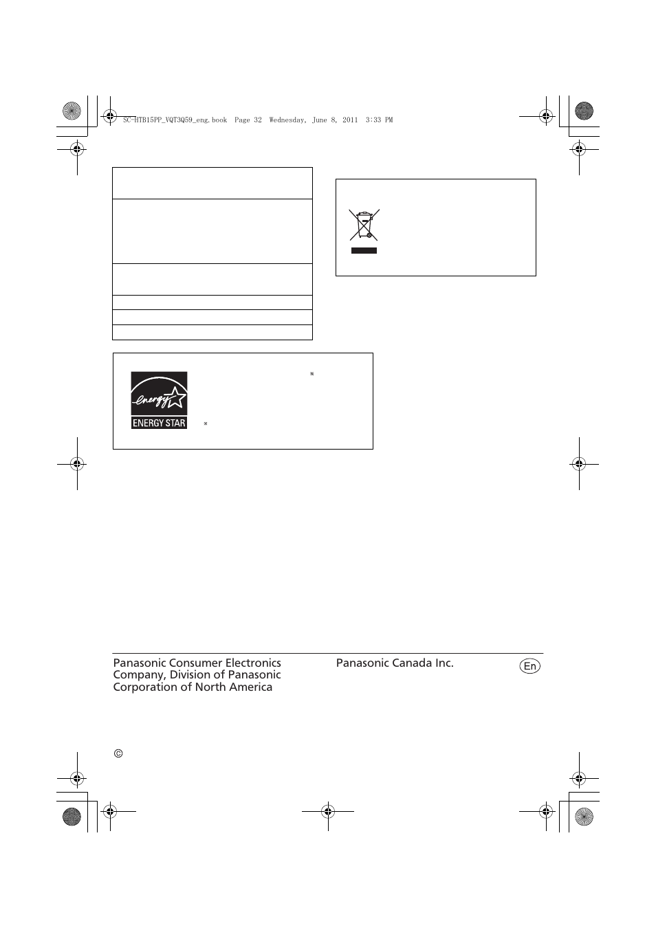 Vqt3q59 | Panasonic HDMI SC-HTB15 User Manual | Page 32 / 32