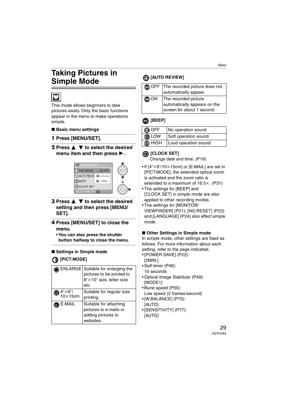 Taking pictures in simple mode | Panasonic DMC-FZ7 User Manual | Page 29 / 132