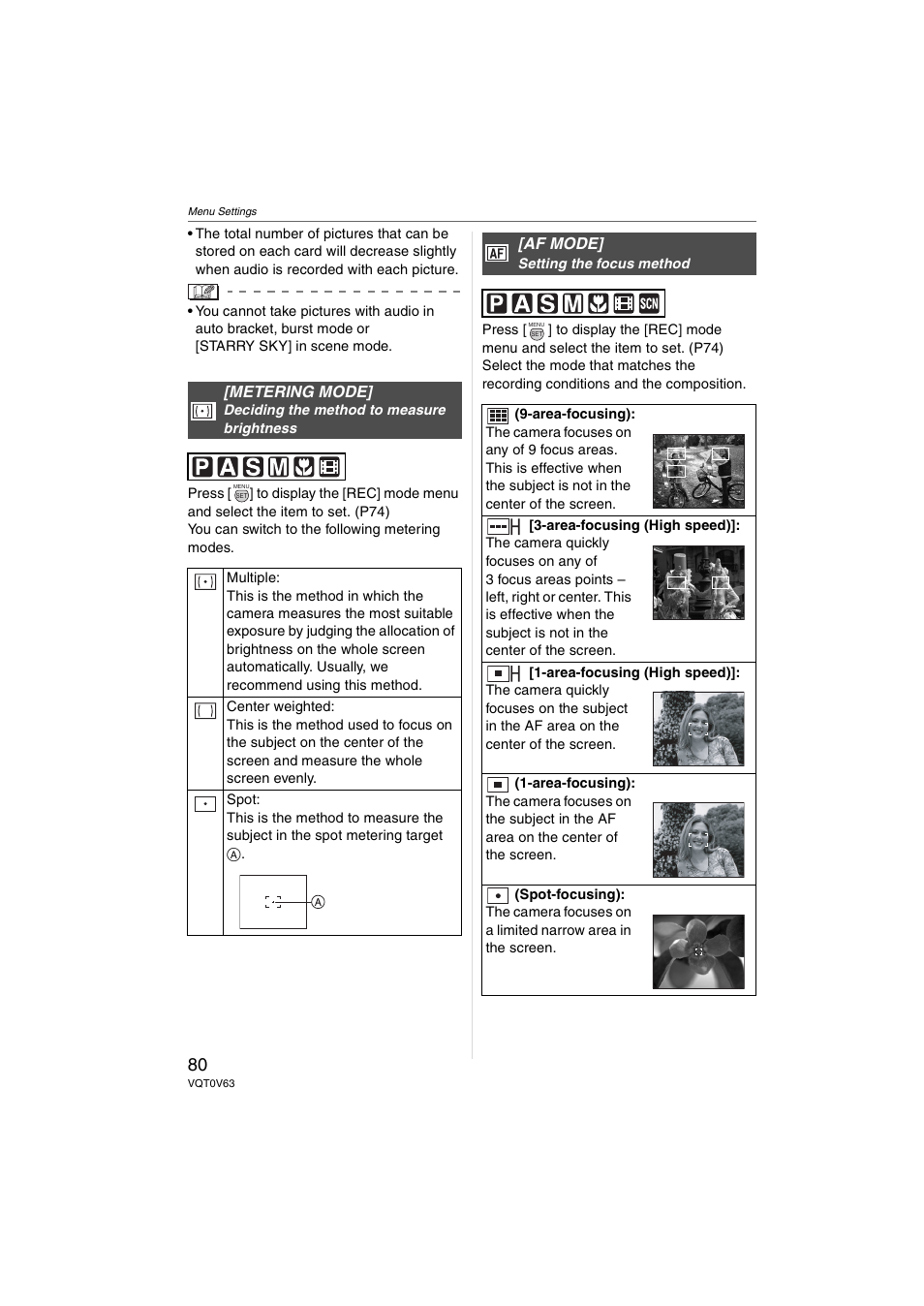 Metering mode, Af mode | Panasonic DMC-FZ7 User Manual | Page 80 / 132