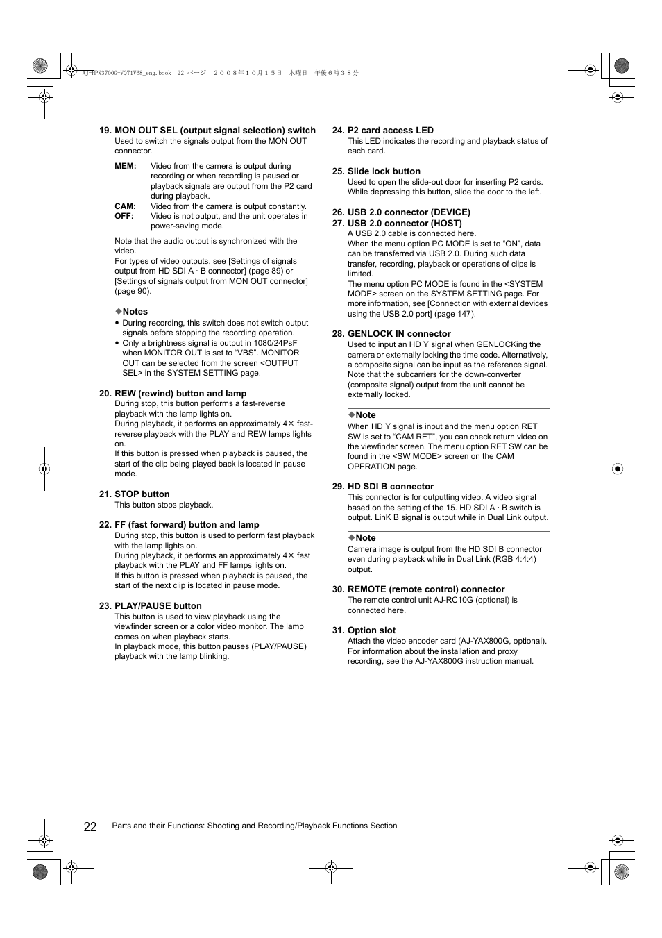 Panasonic AJ-P2C016RG User Manual | Page 22 / 212