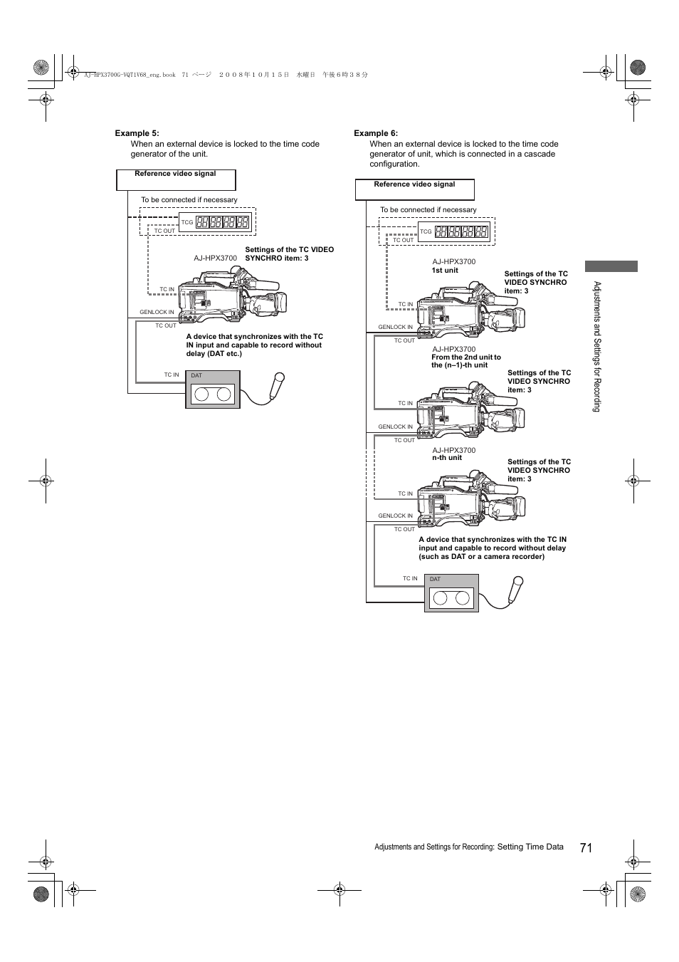 Ad justment s and s ett ings fo r recor ding | Panasonic AJ-P2C016RG User Manual | Page 71 / 212
