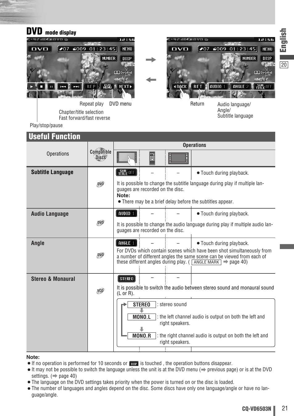 English, Useful function | Panasonic CQ-VD6503N User Manual | Page 21 / 100
