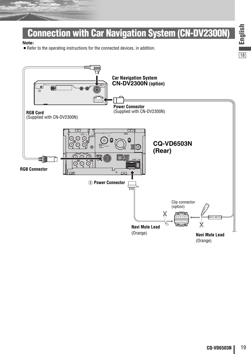 Connection with car navigation system (cn-dv2300n), English, Cq-vd6503n (rear) | Cn-dv2300n | Panasonic CQ-VD6503N User Manual | Page 75 / 100