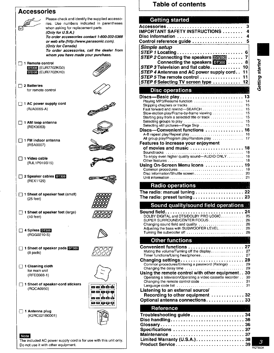 Panasonic SC-DT300 User Manual | Page 3 / 40