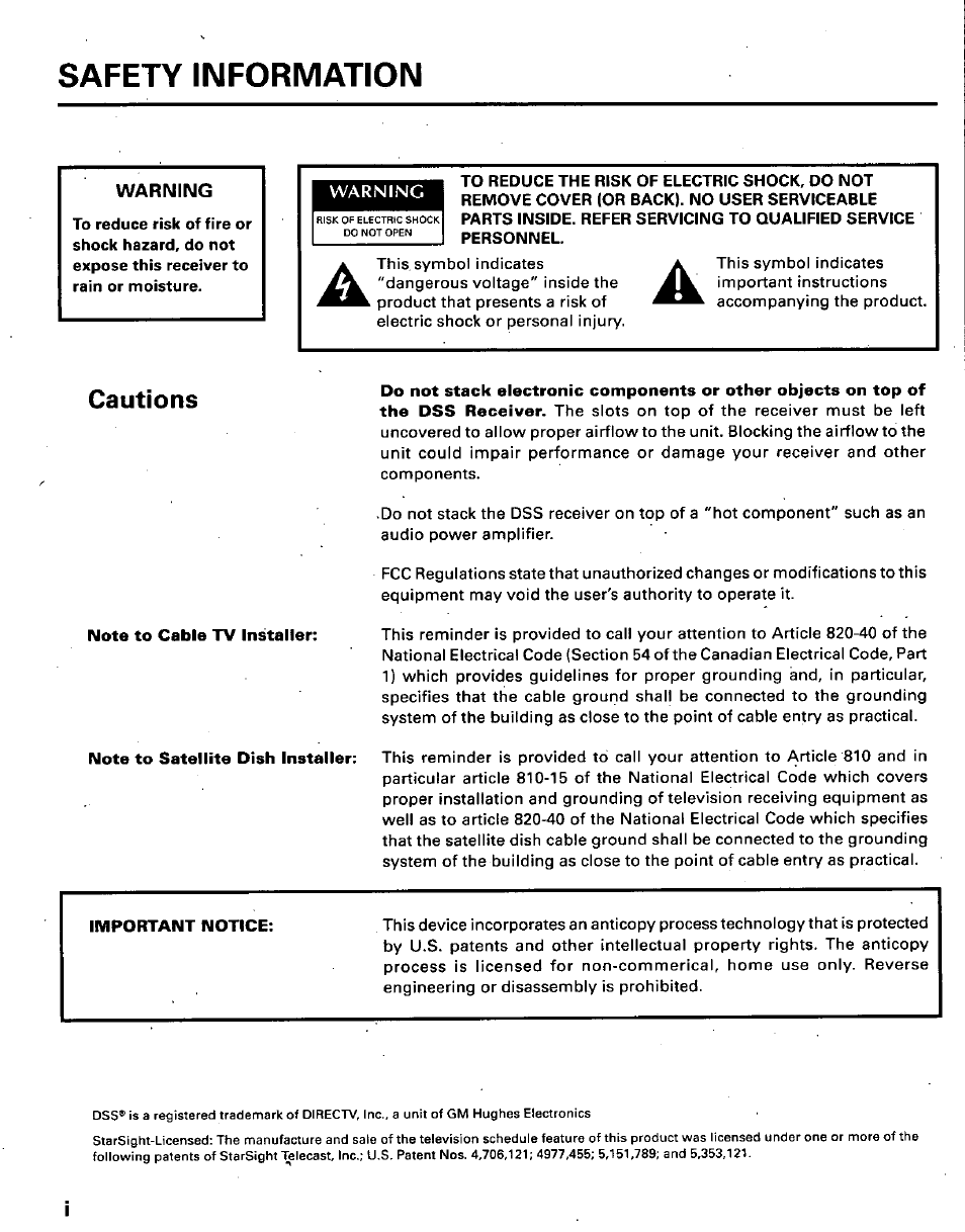 Safety information, Safety in fo rm ation, Cautions | Panasonic TU-IRD10 User Manual | Page 2 / 64