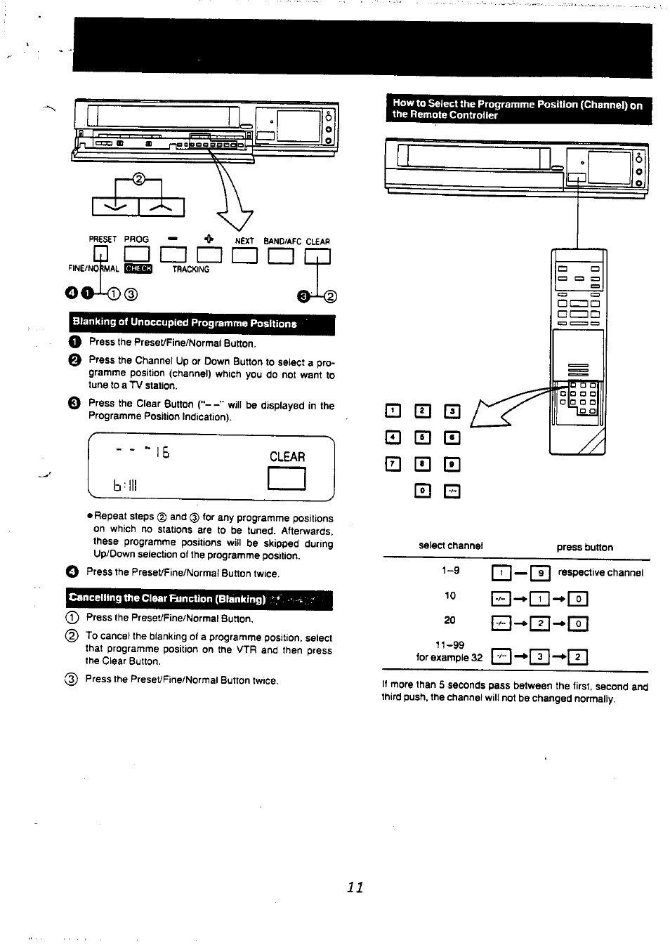 Cancelling the clear function (blanking) | Panasonic NV-L20 User Manual | Page 11 / 35