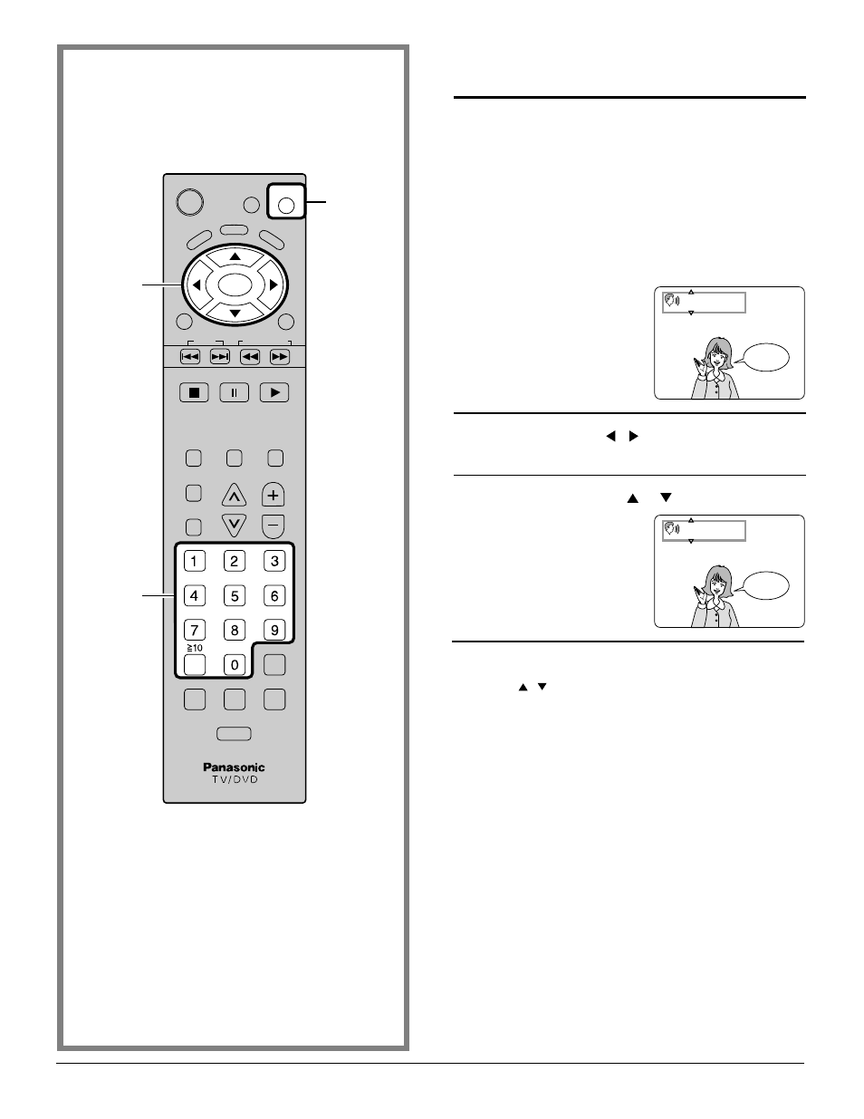 Changing audio soundtrack language [dvd, Changing audio soundtrack language, Press select ( , ) to select the language | Press select ( , ) to select the audio soundtrack | Panasonic TC 15DT2 User Manual | Page 54 / 72