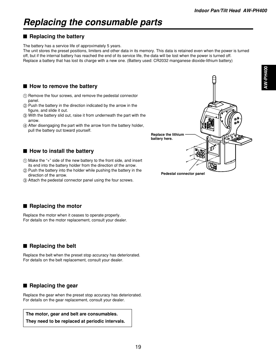 Replacing the consumable parts | Panasonic AW-RP400 User Manual | Page 19 / 64