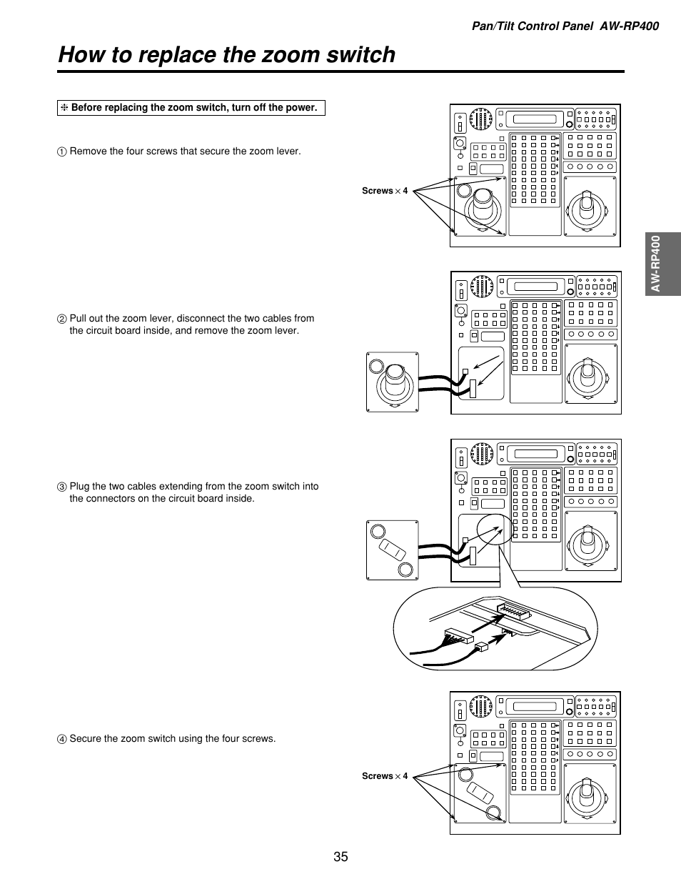 How to replace the zoom switch | Panasonic AW-RP400 User Manual | Page 35 / 64