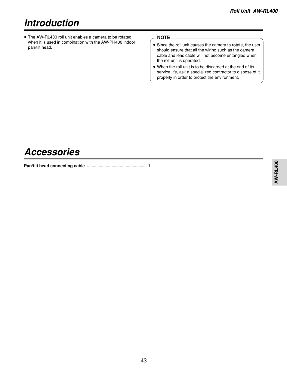 Aw-rl400 roll unit, Introduction, Accessories | Introduction accessories | Panasonic AW-RP400 User Manual | Page 43 / 64
