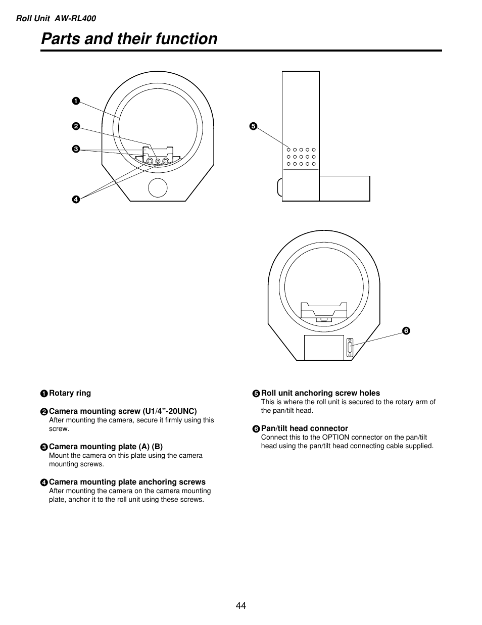 Parts and their function | Panasonic AW-RP400 User Manual | Page 44 / 64