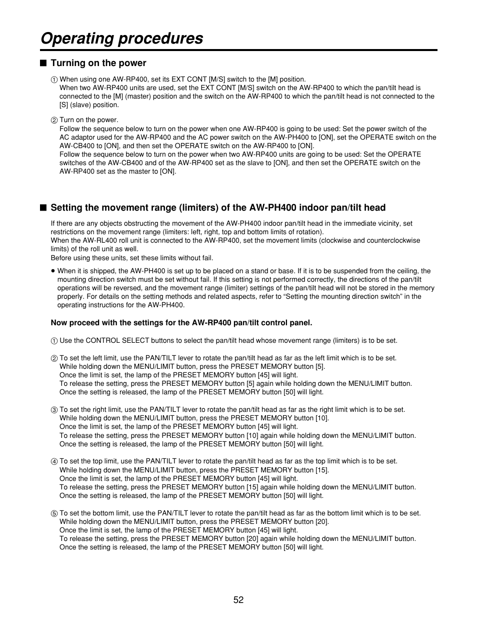 Operating procedures | Panasonic AW-RP400 User Manual | Page 52 / 64