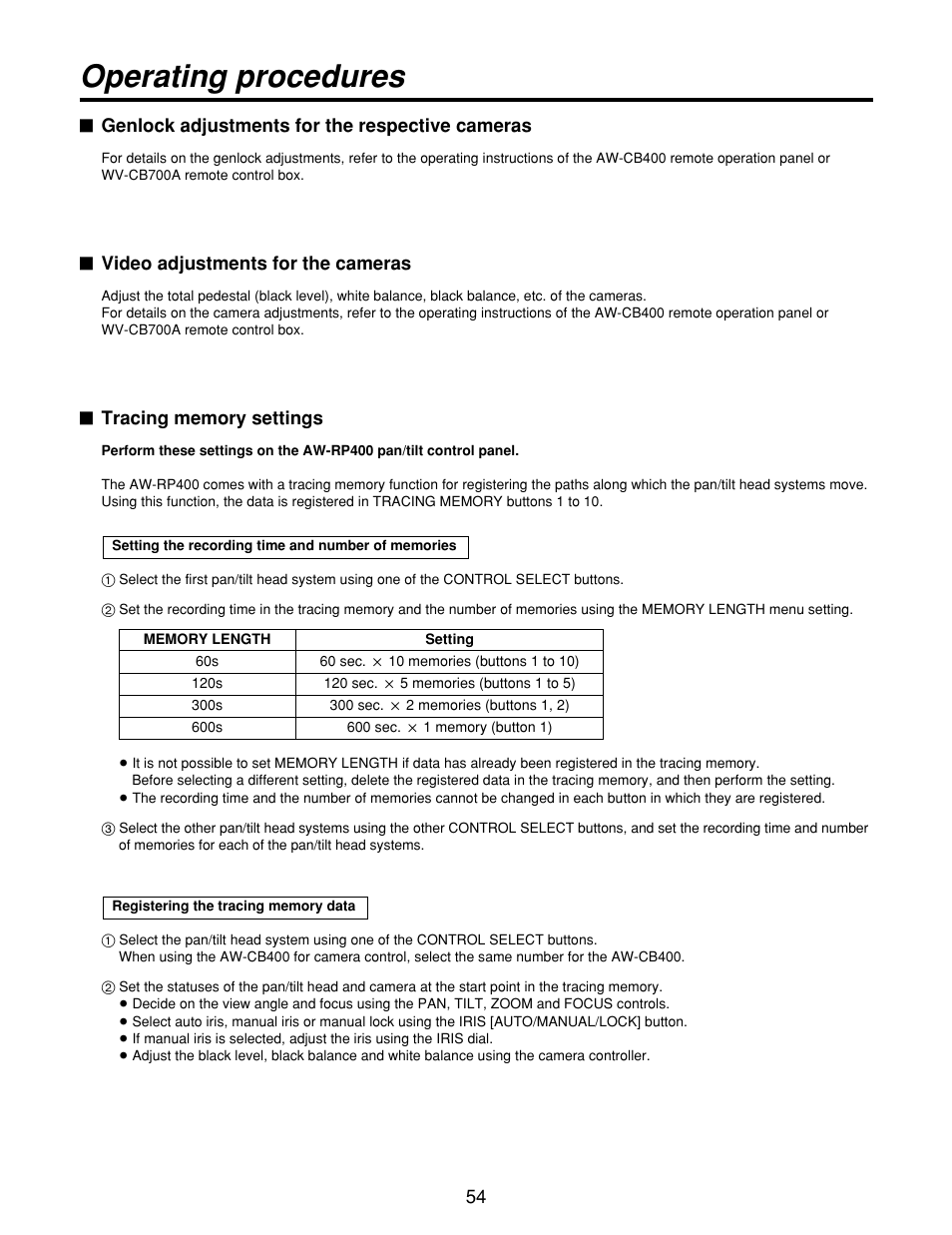 Operating procedures | Panasonic AW-RP400 User Manual | Page 54 / 64