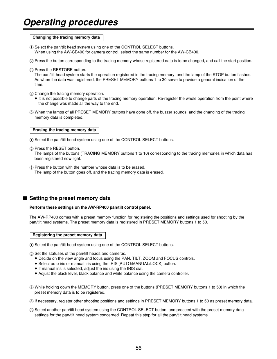 Operating procedures | Panasonic AW-RP400 User Manual | Page 56 / 64