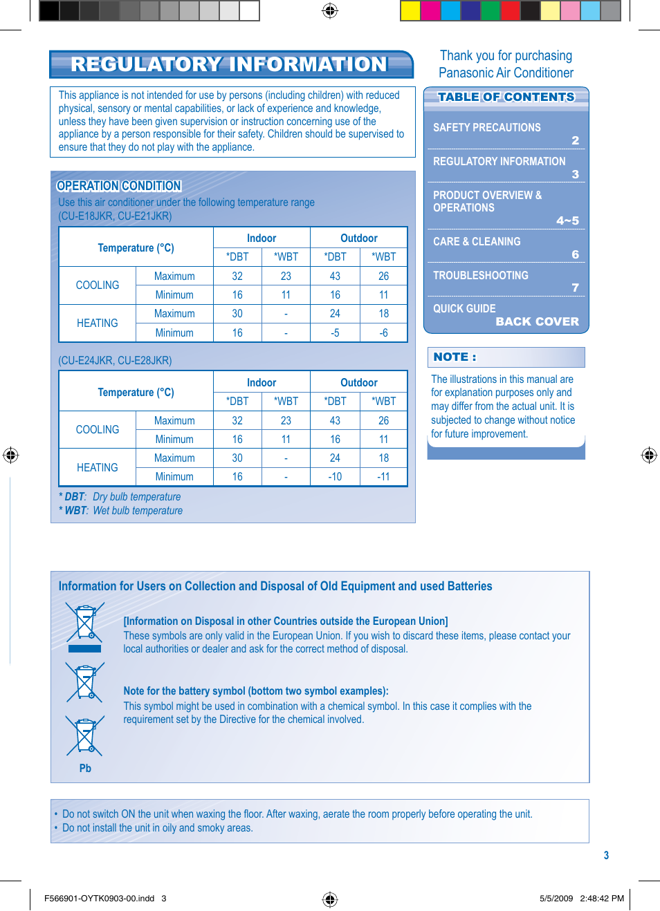 Regulatory information regulatory information | Panasonic CU-E24JKR User Manual | Page 3 / 8