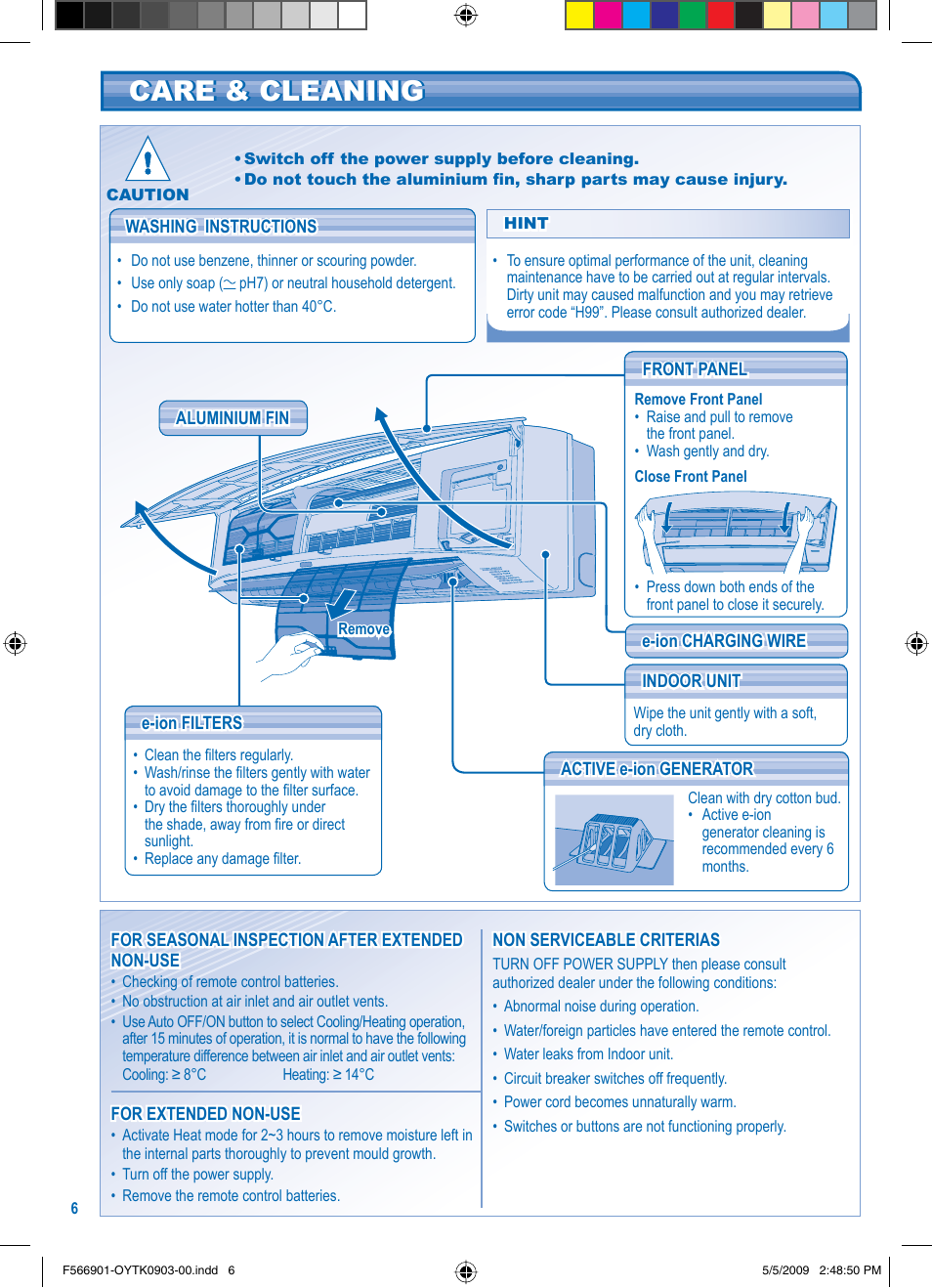 Care & cleaning | Panasonic CU-E24JKR User Manual | Page 6 / 8