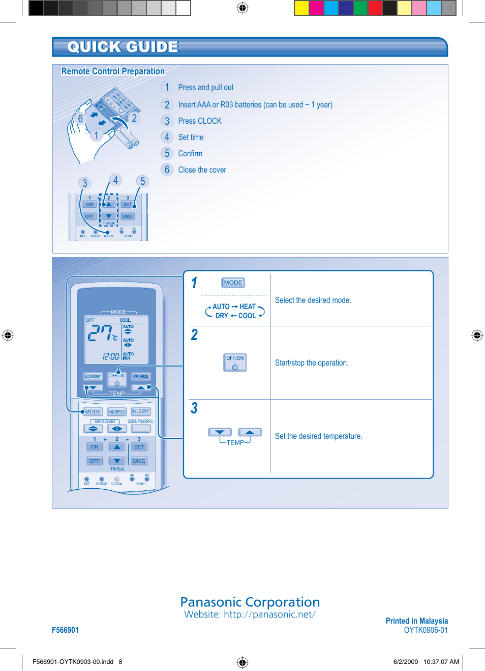 Quick guide quick guide, Panasonic corporation | Panasonic CU-E24JKR User Manual | Page 8 / 8