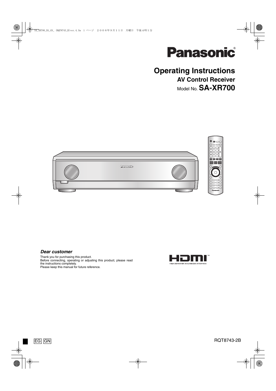 Panasonic SA-XR700 User Manual | 48 pages