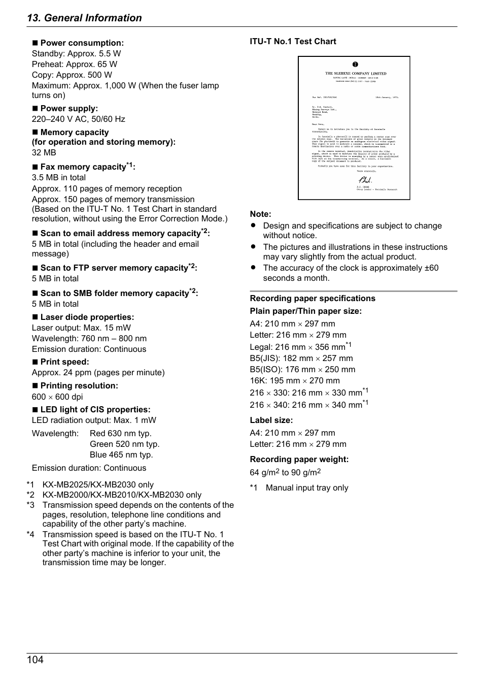 Transmission time, Transmission), Data compression system | Modem speed | Panasonic KX-MB2030EX User Manual | Page 104 / 124