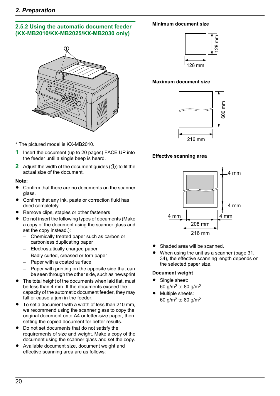 20 2. preparation | Panasonic KX-MB2030EX User Manual | Page 20 / 124