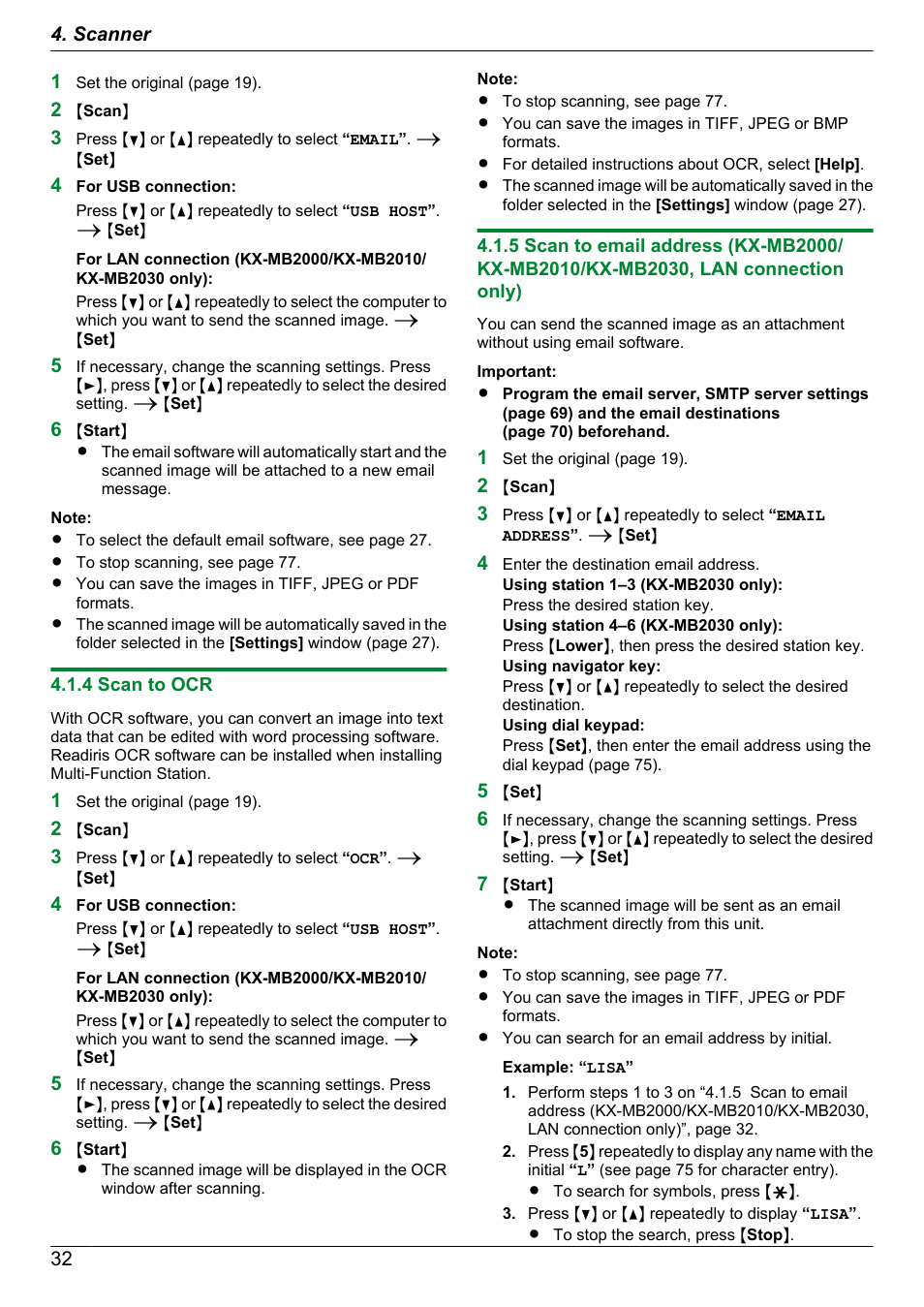 4 scan to ocr | Panasonic KX-MB2030EX User Manual | Page 32 / 124