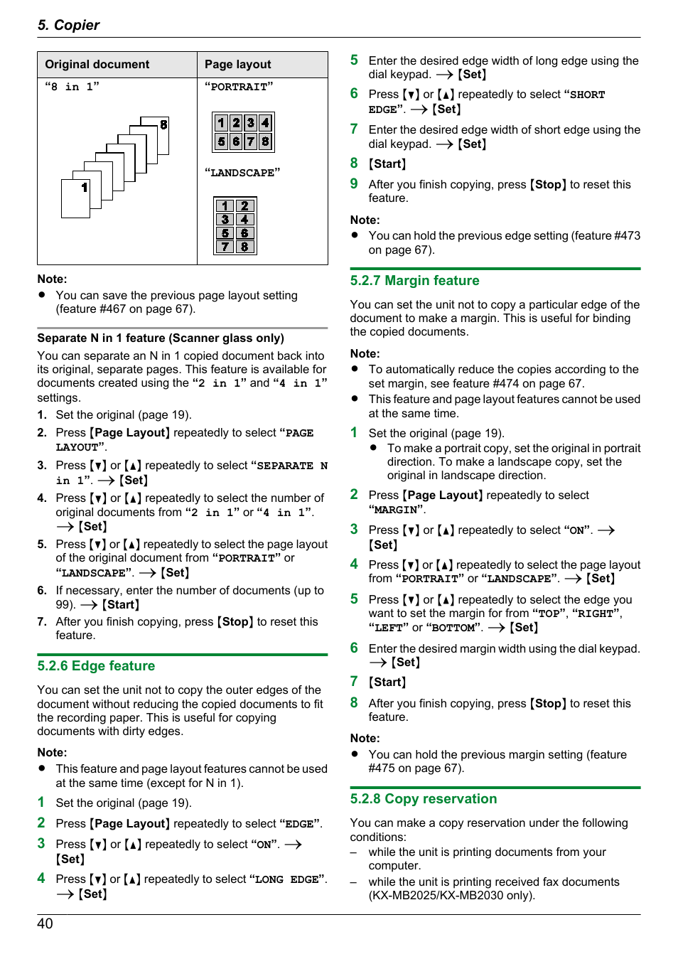 6 edge feature, 7 margin feature, 8 copy reservation | Panasonic KX-MB2030EX User Manual | Page 40 / 124