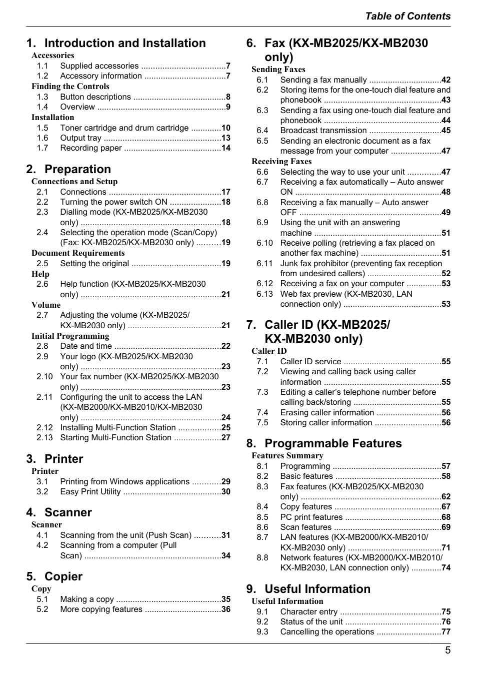 Panasonic KX-MB2030EX User Manual | Page 5 / 124