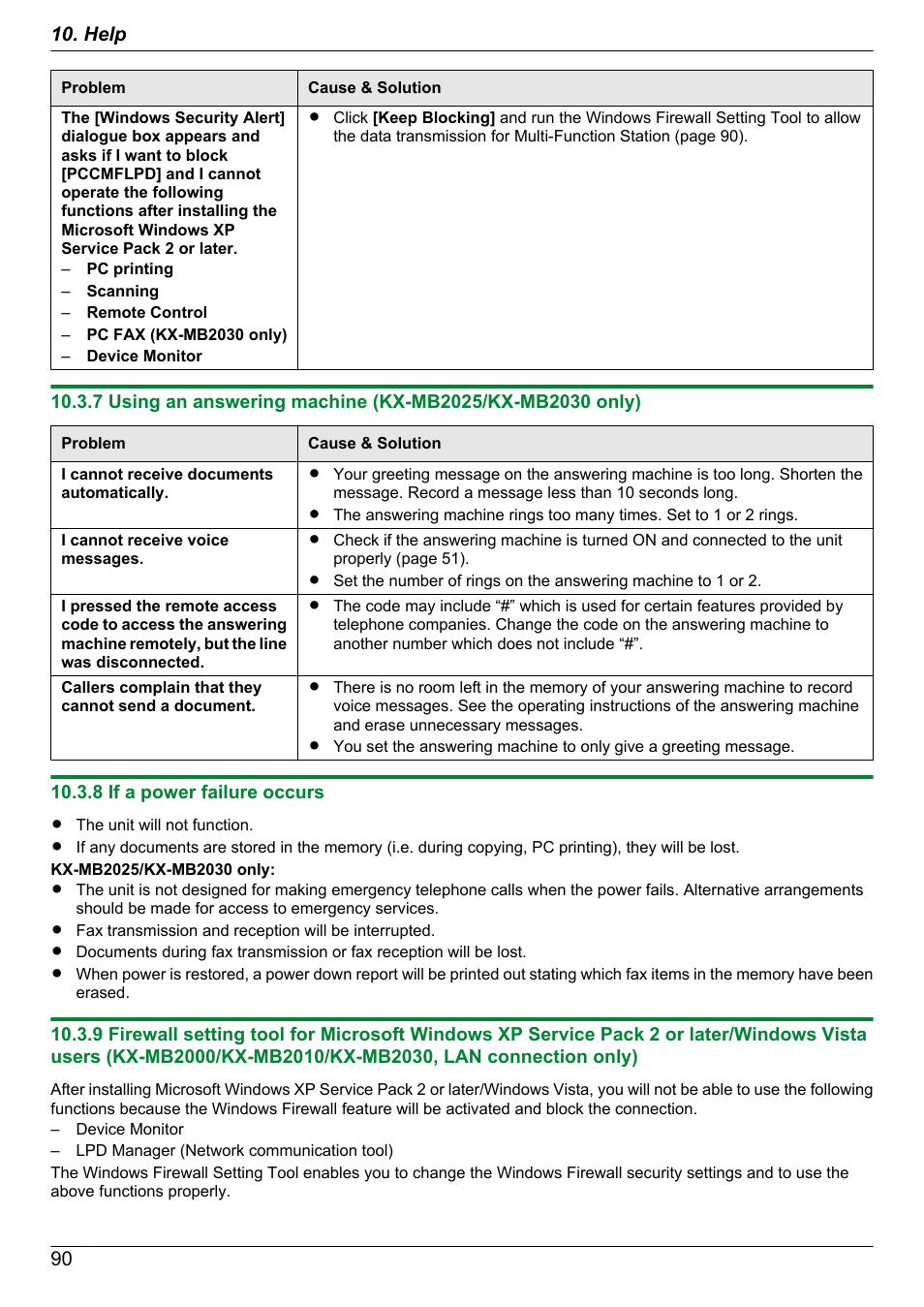 8 if a power failure occurs, 90 10. help | Panasonic KX-MB2030EX User Manual | Page 90 / 124