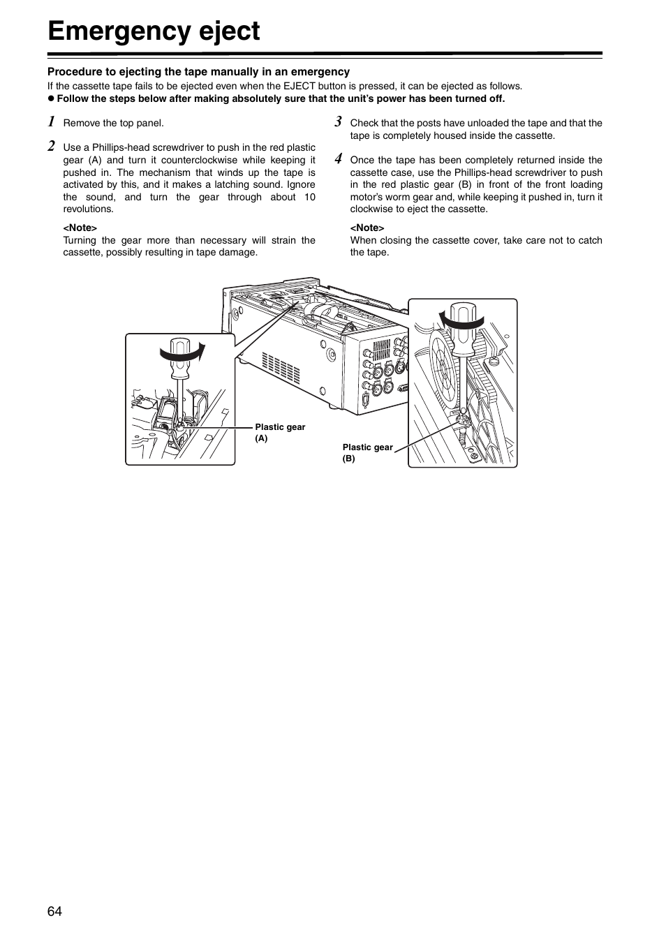 Emergency eject | Panasonic AJ-HD1400E User Manual | Page 64 / 68