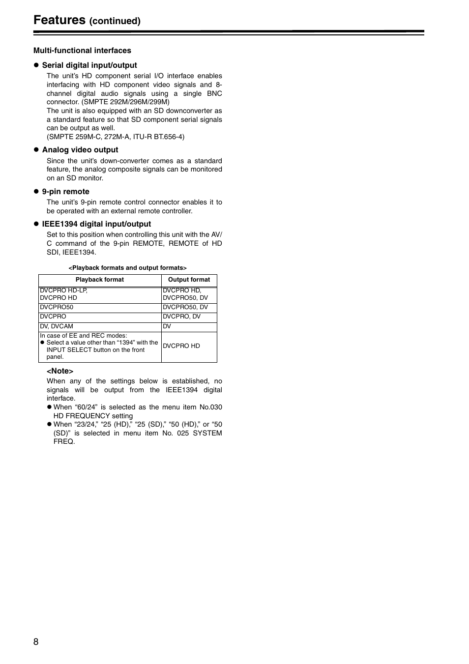 Features, Continued) | Panasonic AJ-HD1400E User Manual | Page 8 / 68