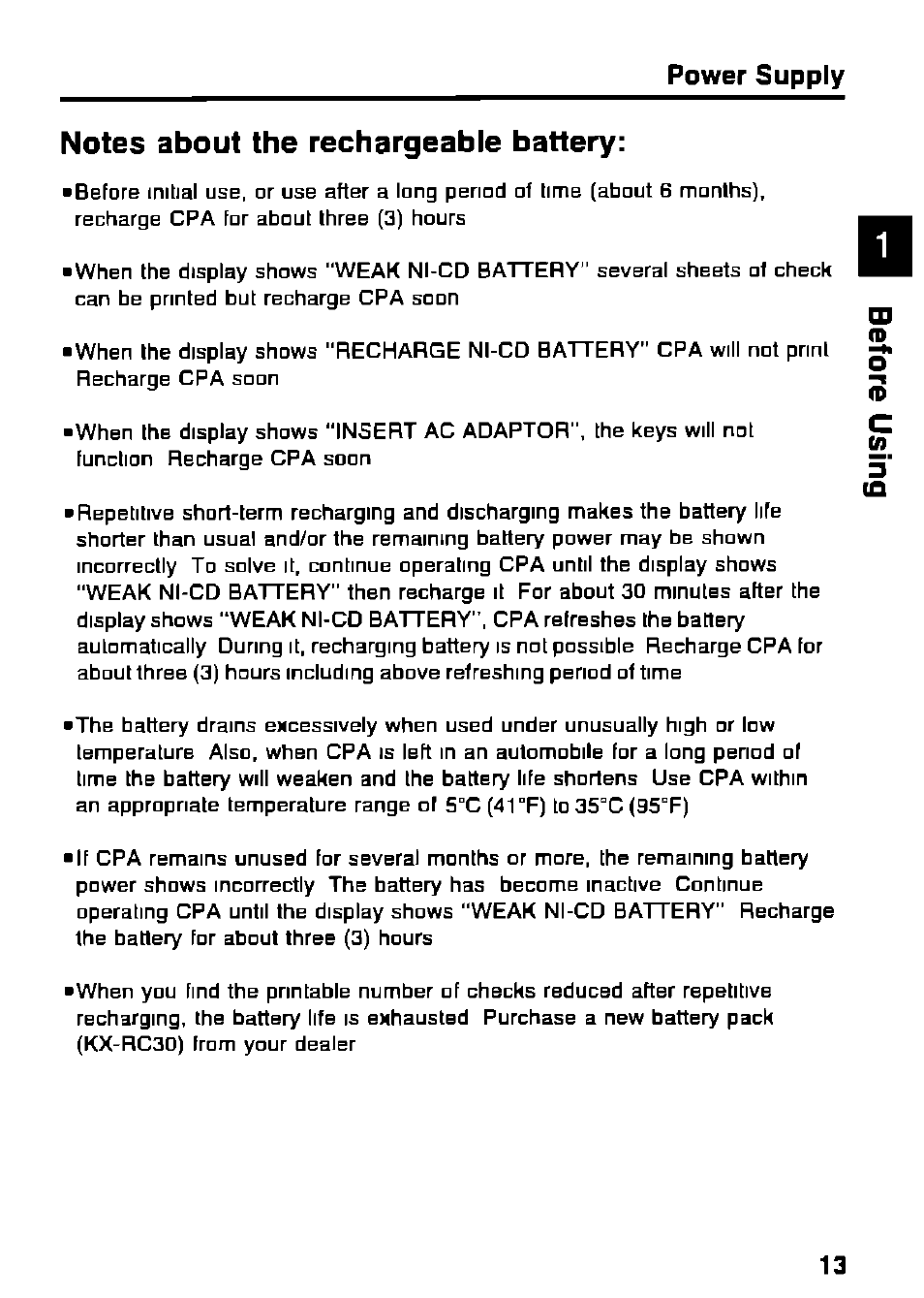 Power supply | Panasonic KX-RC105 User Manual | Page 13 / 132