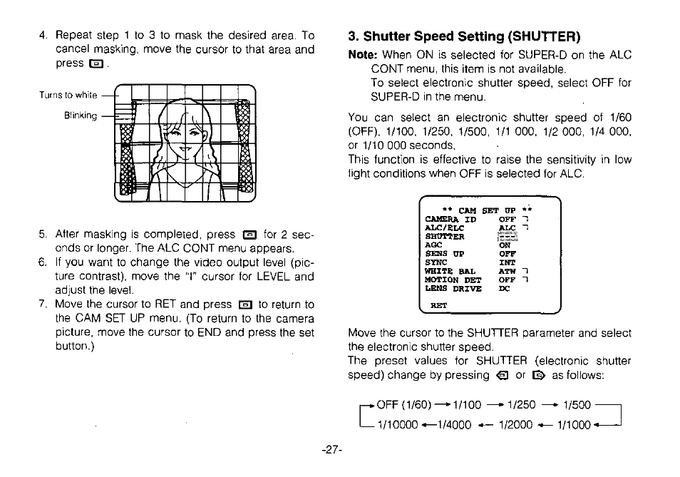 Shutter speed setting (shutter) | Panasonic WV-CPR650 User Manual | Page 29 / 48