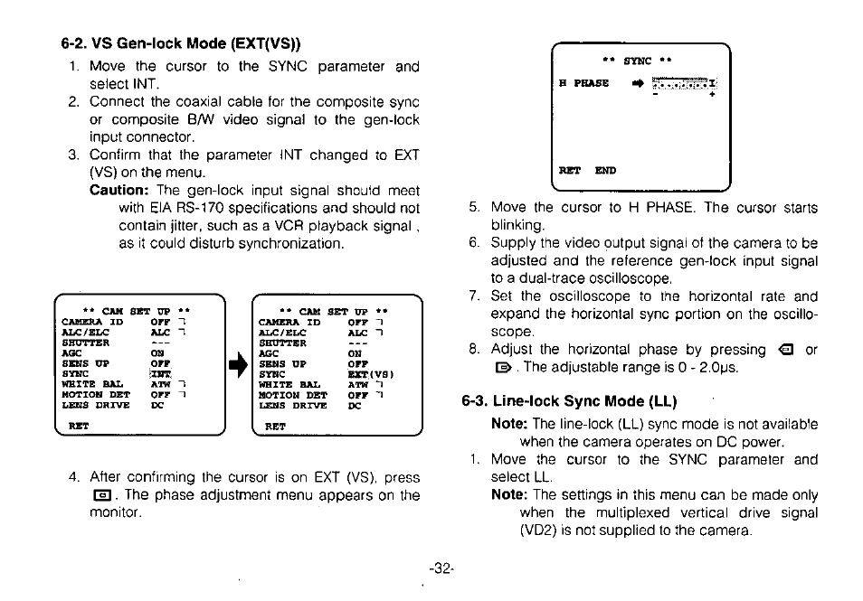2. vs gen-lock mode (ext(vs)), 3. line-lock sync mode (ll) | Panasonic WV-CPR650 User Manual | Page 34 / 48