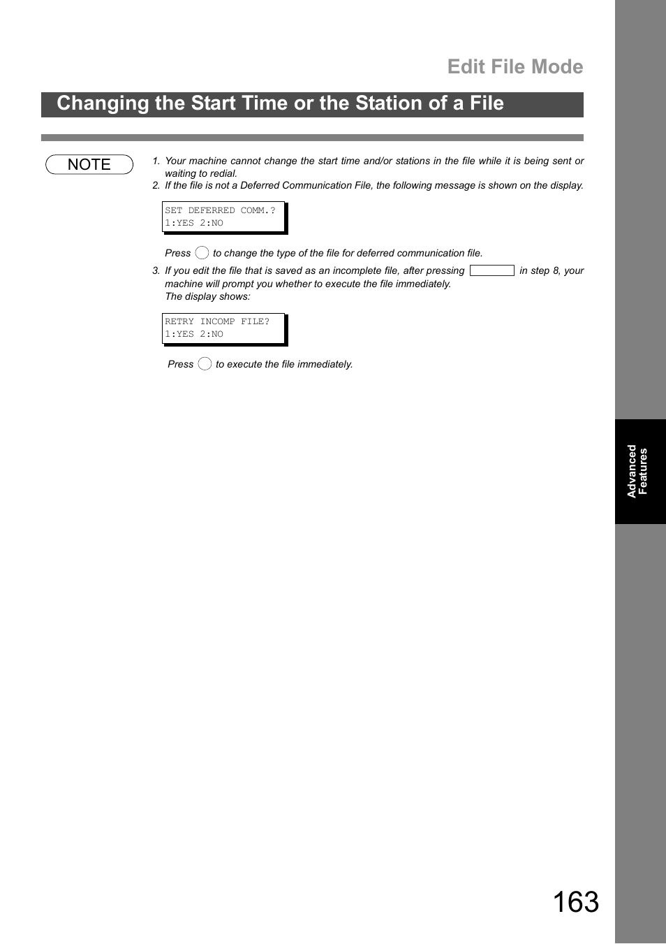 Edit file mode, Changing the start time or the station of a file | Panasonic DX-600 User Manual | Page 163 / 255