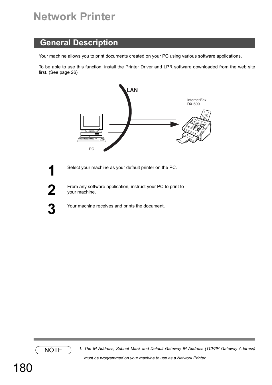 Network printer, General description | Panasonic DX-600 User Manual | Page 180 / 255
