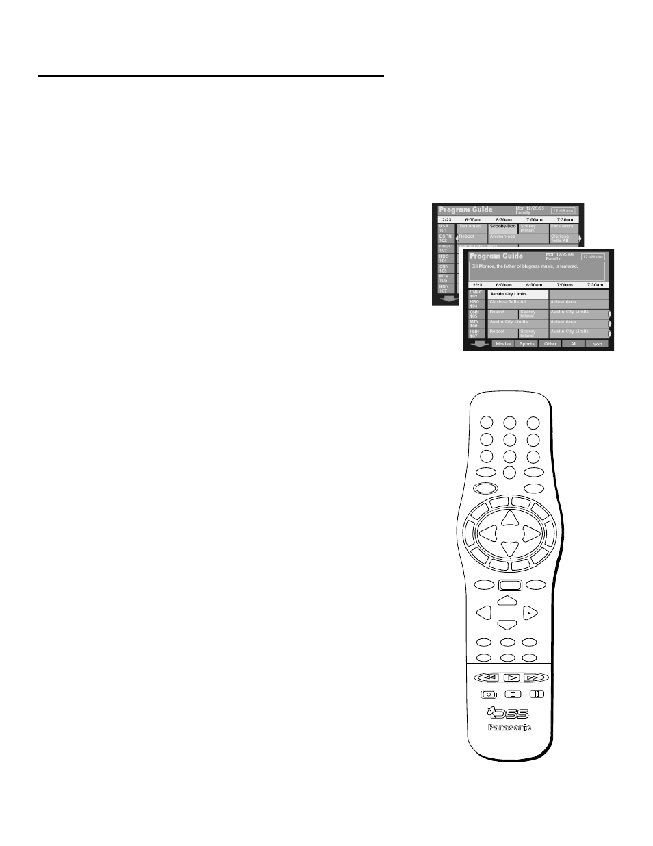 Program guides, What is a program guide, Using the program guides | Changing channels with the number keys (0-9), Scrolling channel by channel, Program guides what is a program guide | Panasonic TU-IRD20 User Manual | Page 11 / 68