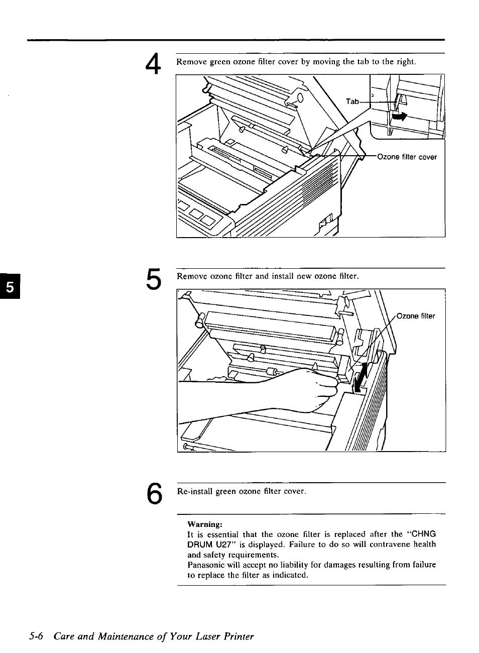 6 care and maintenance of your laser printer, Warning | Panasonic KX-P4440 User Manual | Page 100 / 152