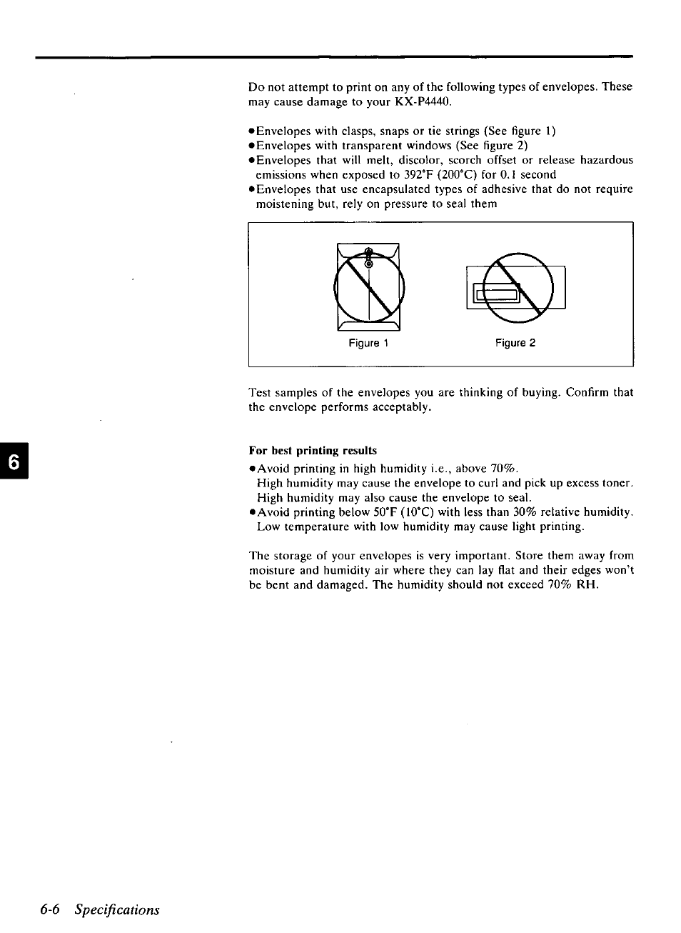 6 specifications, For best printing results | Panasonic KX-P4440 User Manual | Page 134 / 152
