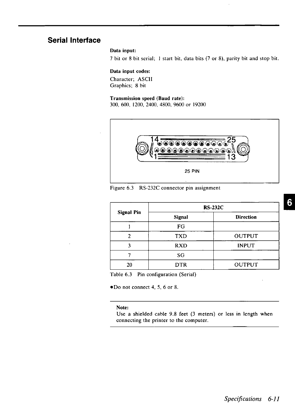 Specifi cations 6-11, Serial interface | Panasonic KX-P4440 User Manual | Page 139 / 152