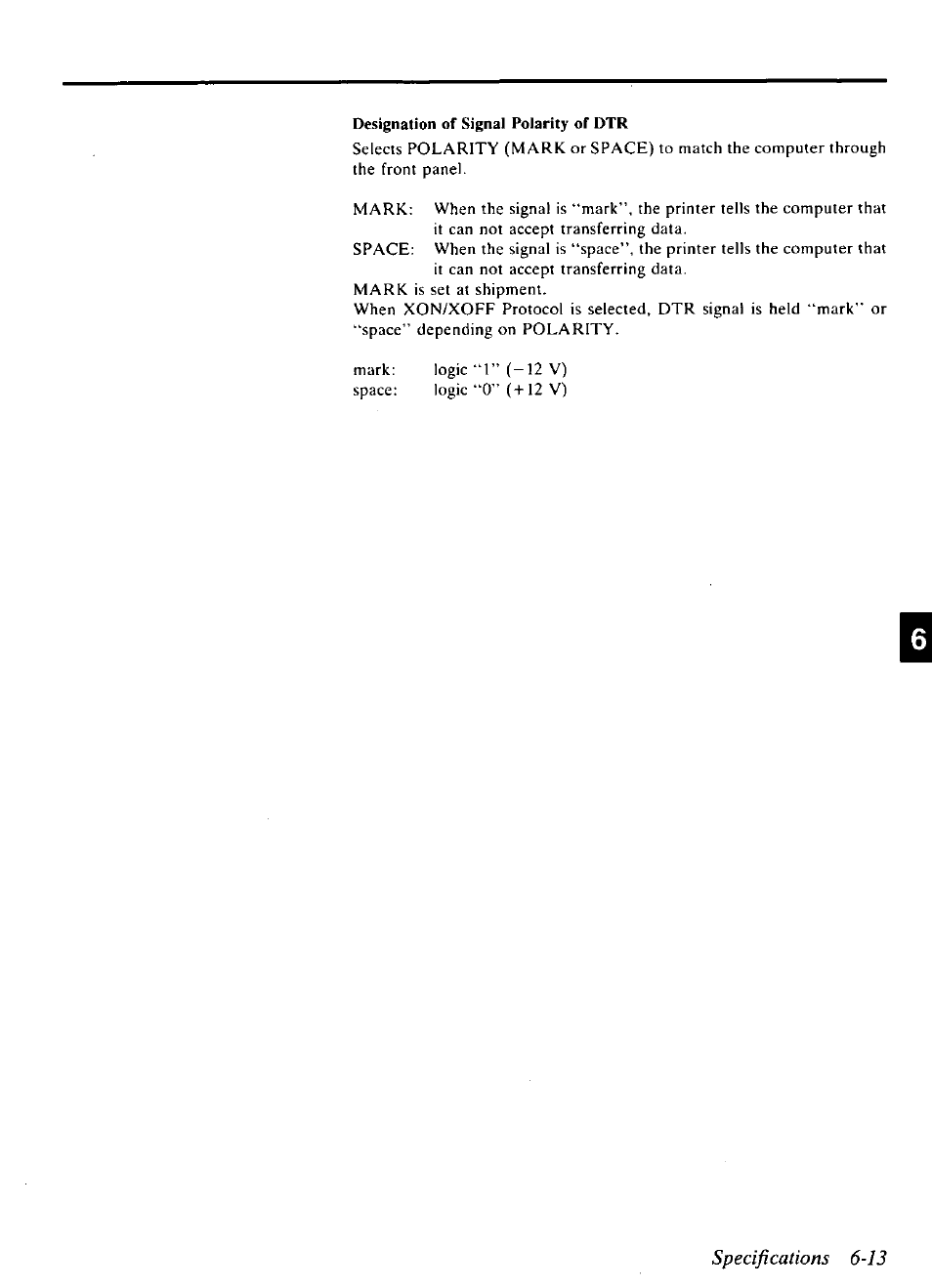 Specifications 6-13, Designation of signal polarity of dtr | Panasonic KX-P4440 User Manual | Page 141 / 152