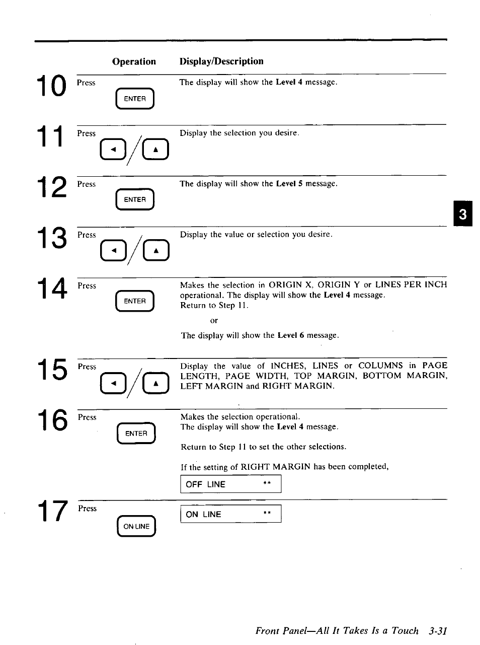 Front panel—all it takes is a touch 3-31 | Panasonic KX-P4440 User Manual | Page 75 / 152