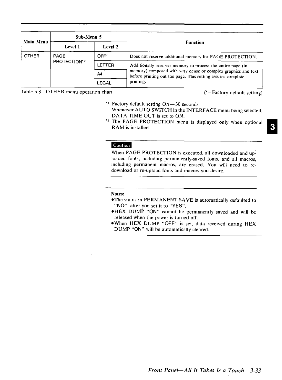 Front panel—all it takes is a touch 3-33 | Panasonic KX-P4440 User Manual | Page 77 / 152