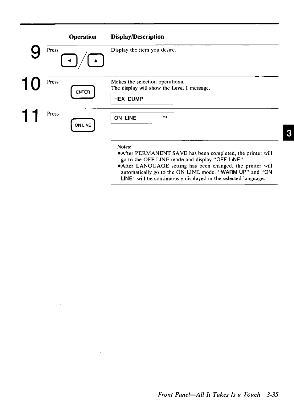Front panel—all it takes is a touch 3-35 | Panasonic KX-P4440 User Manual | Page 79 / 152