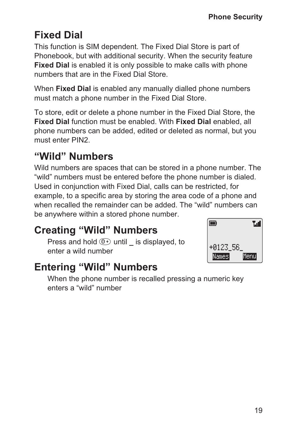 Fixed dial, Wild” numbers, Creating “wild” numbers | Entering “wild” numbers | Panasonic EB-GD35 User Manual | Page 23 / 70