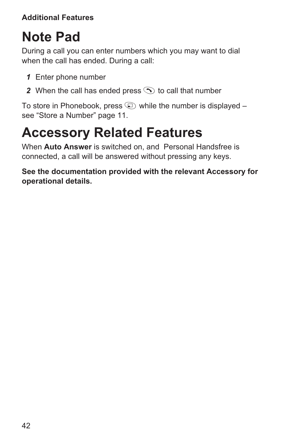 Note pad 42, Accessory related features 42, Accessory related features | Panasonic EB-GD35 User Manual | Page 46 / 70