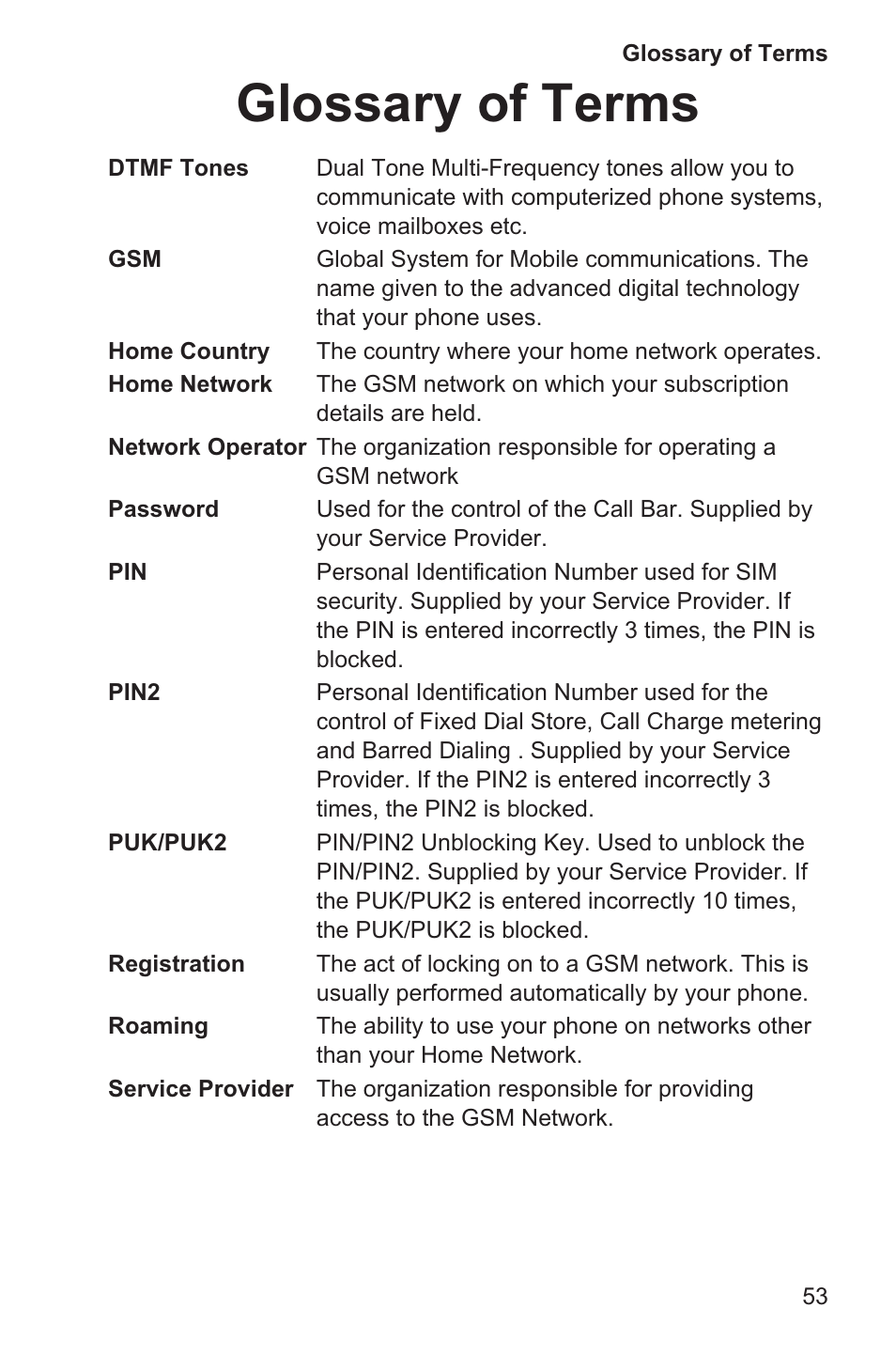 Glossary of terms 53, Glossary of terms | Panasonic EB-GD35 User Manual | Page 57 / 70