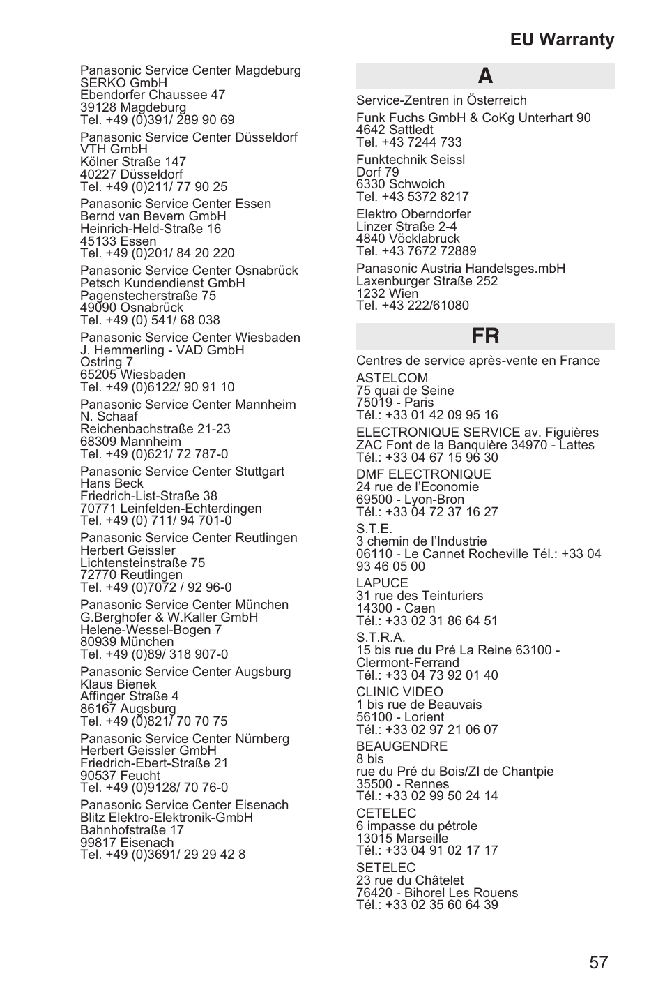 57 eu warranty | Panasonic EB-GD35 User Manual | Page 61 / 70